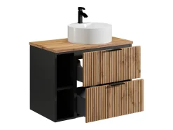 Móvel casa de banho estriado natural claro com nichos e lavatório de pousar 80 cm MADELA