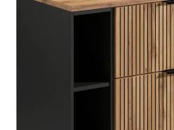 Móvel casa de banho estriado natural claro com nichos e lavatório de pousar 80 cm MADELA