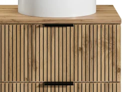 Móvel casa de banho estriado natural claro com nichos e lavatório de pousar 80 cm MADELA