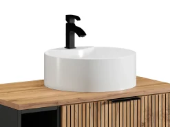 Móvel casa de banho estriado natural claro com nichos e lavatório de pousar 80 cm MADELA
