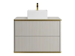 Móvel casa de banho estriado debruado dourado lavatório pousar bege 80 cm KELIZA