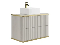 Móvel casa de banho estriado debruado dourado lavatório pousar bege 80 cm KELIZA