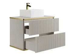 Móvel casa de banho estriado debruado dourado lavatório pousar bege 80 cm KELIZA