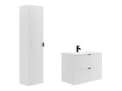 Móvel casa de banho suspenso estriado, lavatório de encastrar, coluna branco, 80 cm ZEVINI