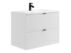 Móvel casa de banho suspenso estriado, lavatório de encastrar, coluna branco, 80 cm ZEVINI