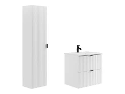 Móvel casa de banho suspenso estriado, lavatório de encastrar, coluna branco, 60 cm ZEVINI