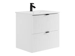 Móvel casa de banho suspenso estriado, lavatório de encastrar, coluna branco, 60 cm ZEVINI