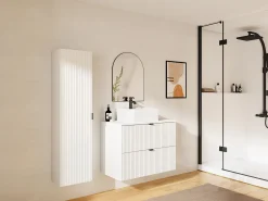 Móvel casa de banho suspenso estriado, lavatório de pousar, coluna, branco, 80 cm ZEVINI