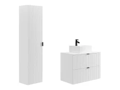 Móvel casa de banho suspenso estriado, lavatório de pousar, coluna, branco, 80 cm ZEVINI
