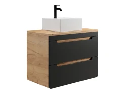 Móvel casa de banho suspenso com lavatório de pousar 80cm, natural claro e antracite ARUBA