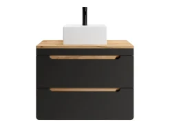 Móvel casa de banho suspenso com lavatório de pousar 80cm, natural claro e antracite ARUBA