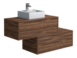 Móvel casa de banho suspenso lavatório individual natural escuro 2 gavetas 94 cm TEANA