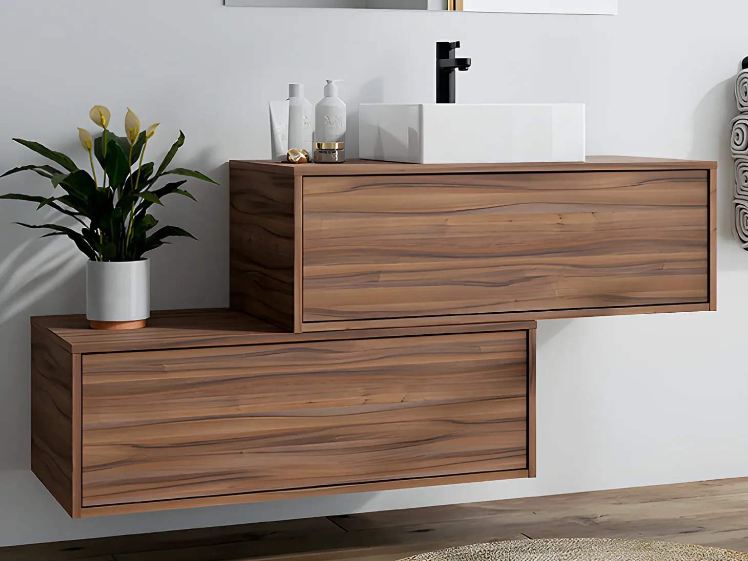Móvel casa de banho suspenso lavatório individual natural escuro 2 gavetas 94 cm TEANA