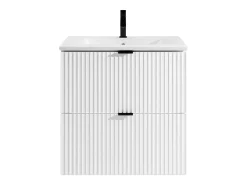 Móvel casa de banho suspenso estriado com lavatório encastrar branco fosco C60 cm ZEVINI