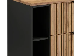 Móvel colocar sob lavatório suspenso estriado com nichos natural claro C80 cm - MADELA