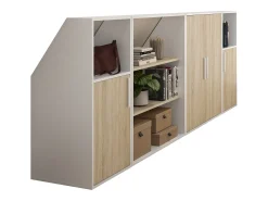 Móvel com inclinação com 4 portas, 2 prateleiras e 2 nichos branco e natural ADEZIO