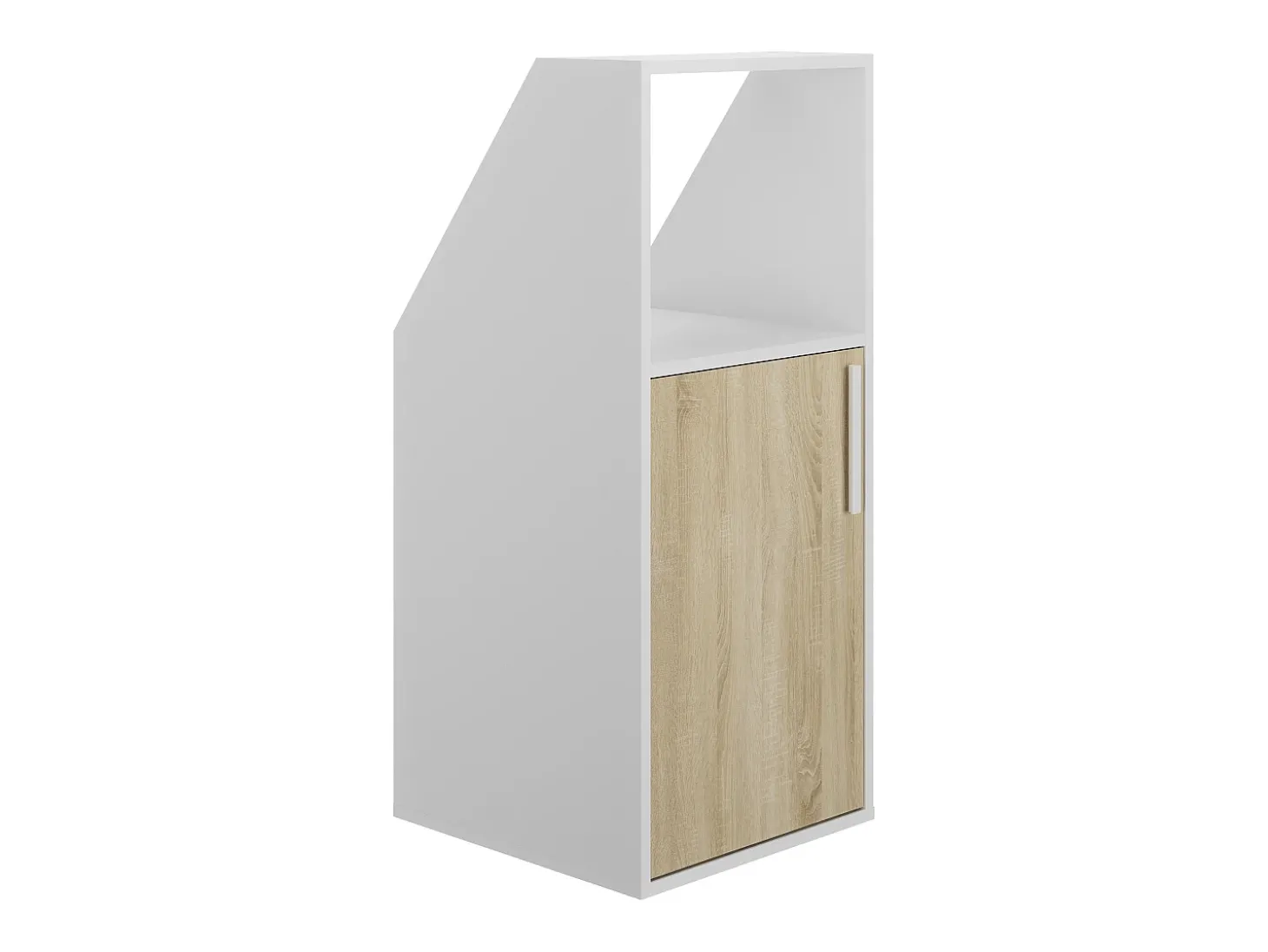 Móvel com inclinação com 1 porta e 1 nicho branco e natural - ADEZIO