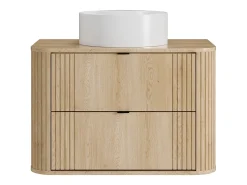 Móvel com lavatório simples suspenso com lavatório de pousar redondo, natural claro, 80 cm, FILOR