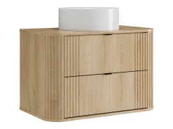 Móvel com lavatório simples suspenso com lavatório de pousar redondo, natural claro, 80 cm, FILOR