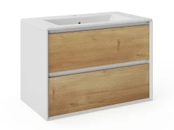 Móvel com lavatório simples suspenso, cor natural claro e branco, L80 cm, LANNICK