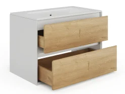 Móvel com lavatório simples suspenso, cor natural claro e branco, L80 cm, LANNICK