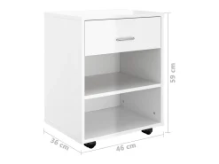 Móvel com rodas 46x36x59 cm derivados madeira branco brilhante
