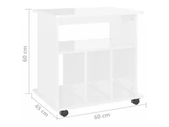 Móvel com rodas 60x45x60 cm derivados madeira branco brilhante