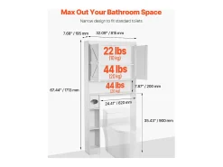 Móvel de Arrumação para WC SucceBuy, Altura 171,3 cm, Arrumação Acima da Sanita ou Máquina de Lavar Roupa, Armário de Casa de Banho Economizador de Espaço, Branco