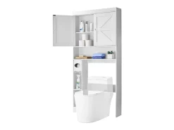 Móvel de Arrumação para WC SucceBuy, Altura 171,3 cm, Arrumação Acima da Sanita ou Máquina de Lavar Roupa, Armário de Casa de Banho Economizador de Espaço, Branco