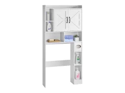 Móvel de Arrumação para WC SucceBuy, Altura 168 cm, Arrumação Acima da Sanita ou Máquina de Lavar Roupa, Armário de Casa de Banho Economizador de Espaço, Branco