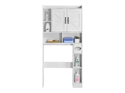 Móvel de Arrumação para WC SucceBuy, Altura 168 cm, Arrumação Acima da Sanita ou Máquina de Lavar Roupa, Armário de Casa de Banho Economizador de Espaço, Branco