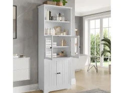 Móvel de banheiro 57,4×28,5×160 cm - 4 portas - 2 compartimentos abertos - prateleiras ajustáveis - branco