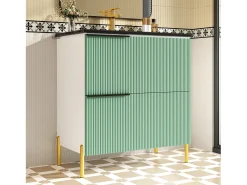 Móvel de banheiro - com lavatório de cerâmica - com 2 gavetas - verde + branco​ (torneira não incluída)