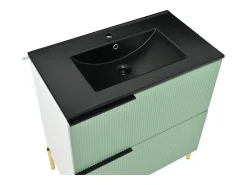 Móvel de banheiro - com lavatório de cerâmica - com 2 gavetas - verde + branco​ (torneira não incluída)