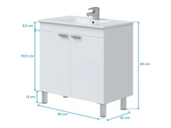 Móvel de banheiro Atenea com 2 portas sanfonadas, branco, 80 cm