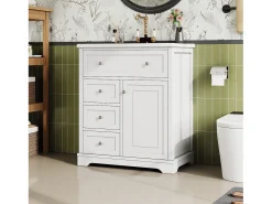 Móvel de banheiro com lavatório em cerâmica - 1 porta e 3 gavetas - branco (torneira não incluída)