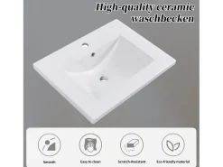 Móvel de banheiro com pia única, armário baixo com pia de cerâmica - 61 x 46 x 90 cm - Madeira maciça + MDF - Cinza claro