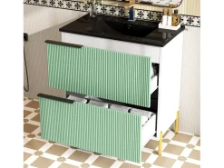Móvel de banheiro com pia de cerâmica - 81,5 x 47 x 90 cm - com 2 gavetas - MDF - verde
