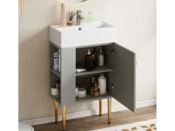 Móvel de banheiro com pia - 55 x 31 x 91,5 cm - com 2 gavetas - MDF - cinza + branco