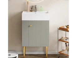 Móvel de banheiro com pia - 55 x 31 x 91,5 cm - com 2 gavetas - MDF - cinza + branco