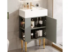 Móvel de banheiro com pia - 55 x 31 x 91,5 cm - com 2 gavetas - MDF - cinza + branco