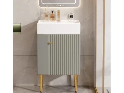 Móvel de banheiro com pia - 55 x 31 x 91,5 cm - com 2 gavetas - MDF - cinza + branco