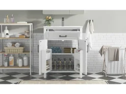 Móvel de banheiro com pés - com lavatório em cerâmica - 2 portas - Branco (torneira não incluída)
