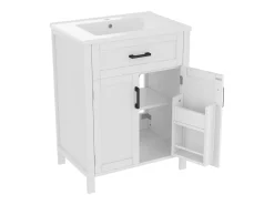 Móvel de banheiro com pés - com lavatório em cerâmica - 2 portas - Branco (torneira não incluída)