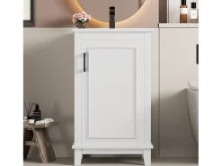 Móvel de banheiro com pés - com lavatório em cerâmica - 1 porta - prateleiras ajustáveis - Branco (torneira não incluída)
