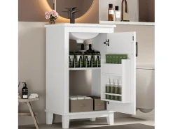 Móvel de banheiro com pés - com lavatório em cerâmica - 1 porta - prateleiras ajustáveis - Branco (torneira não incluída)