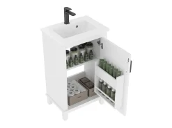 Móvel de banheiro com pés - com lavatório em cerâmica - 1 porta - prateleiras ajustáveis - Branco (torneira não incluída)
