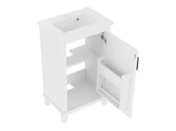 Móvel de banheiro com pés - com lavatório em cerâmica - 1 porta - prateleiras ajustáveis - Branco (torneira não incluída)