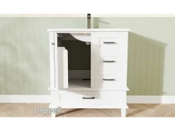 Móvel de banheiro com pés - com lavatório em cerâmica - 1 porta e 3 gavetas - Branco (torneira não incluída)