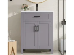 Móvel de banheiro com pés - com lavatório em cerâmica - 2 portas - Cinza (torneira não incluída)